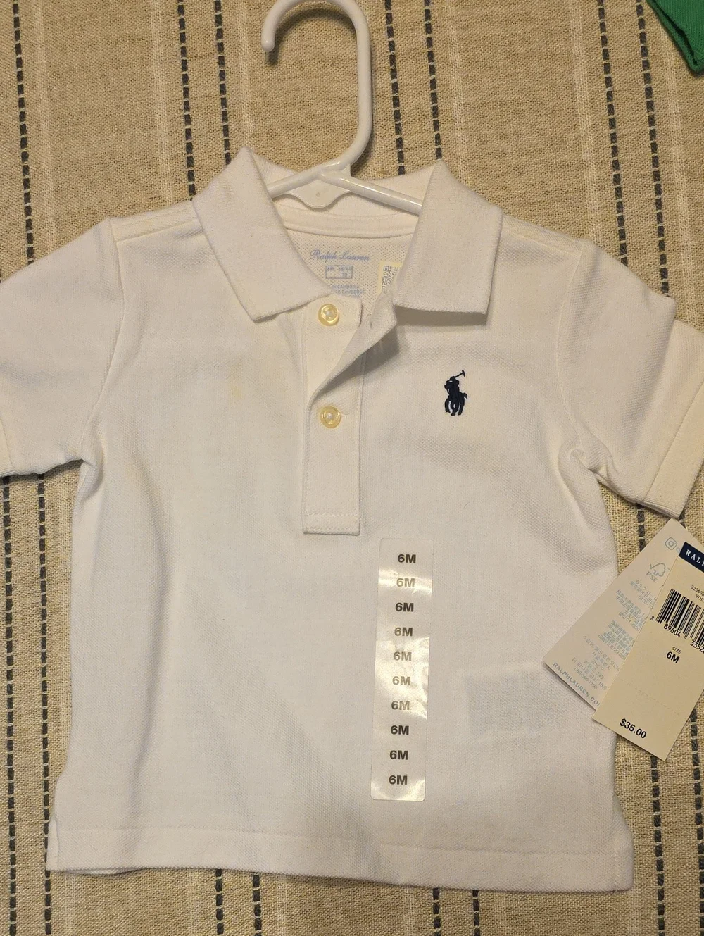 Ralph Lauren White Baby Polo with Navy Pony Embroidery